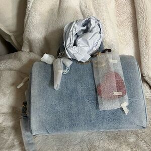 Coach Light Blue Denim Tote with Red Accent